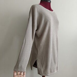 Express Tricot Women's Sweater Vintage Ramie Rib Knit Beige‎ XS Side Slit Fall